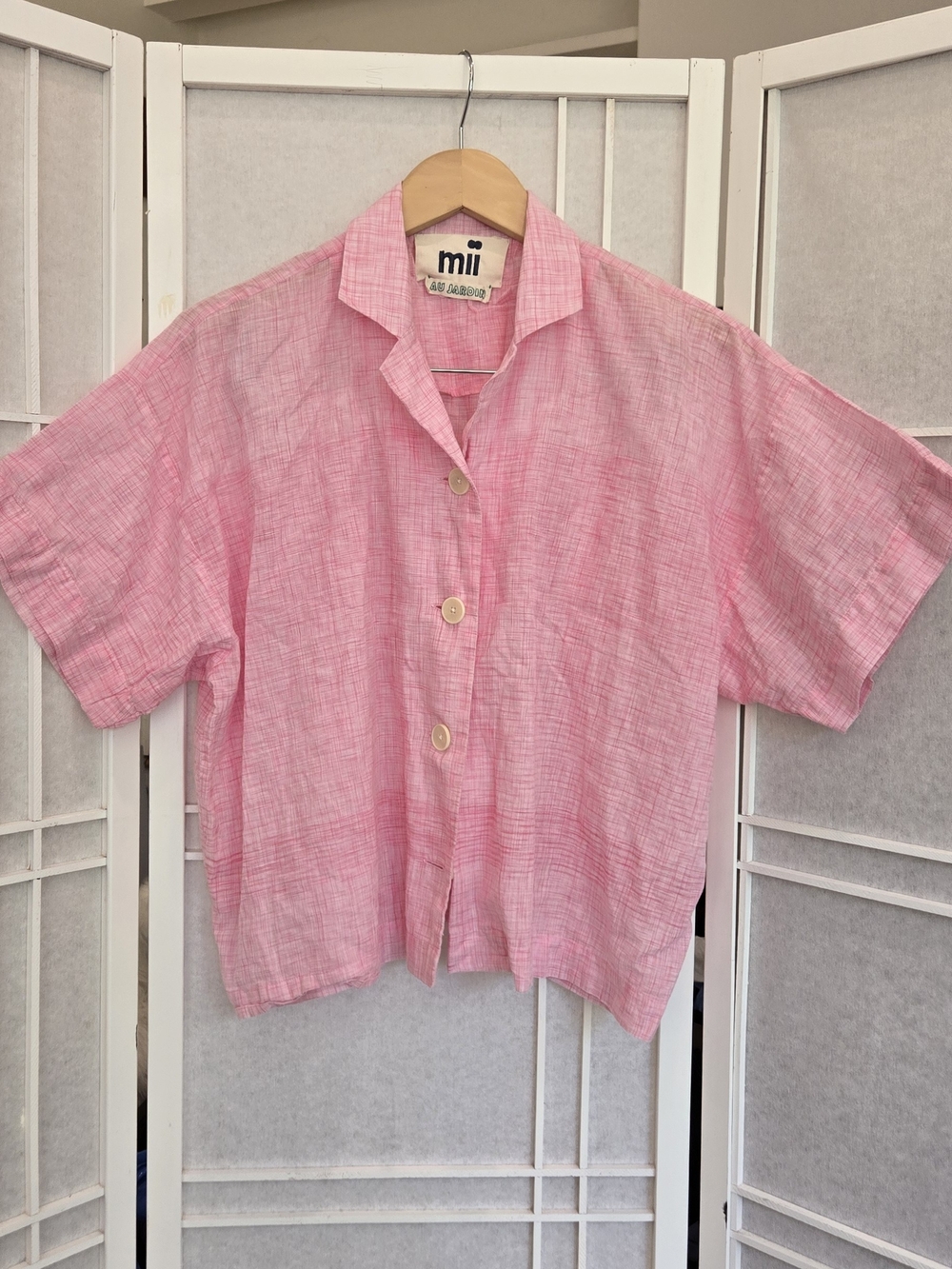 Mii AU JARDIN Pink Short Sleeve Boxy Oversized Button-Up Shirt
